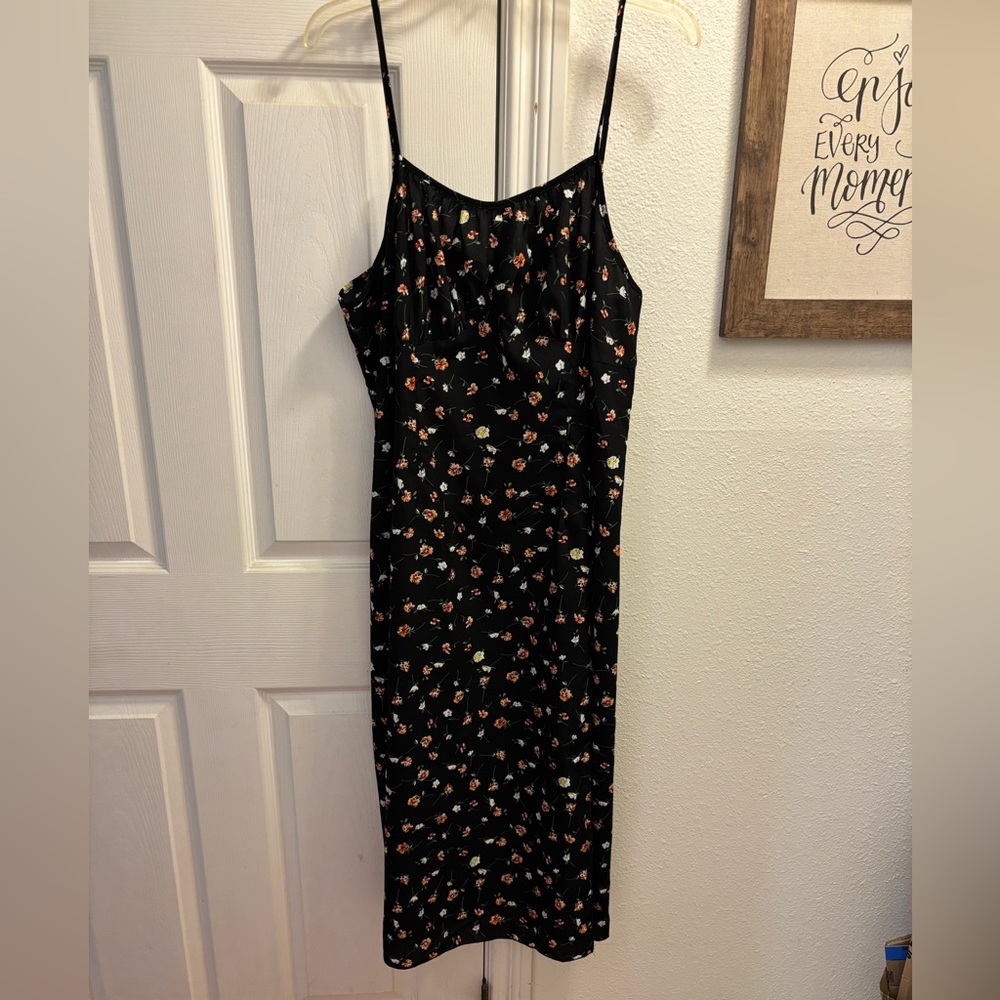 Unbranded Floral Black Dress with Leg Slit